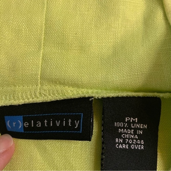 Relativity Linen Hooded Lime Green Cropped Zip Up Jacket Sz MP - Picture 2 of 4